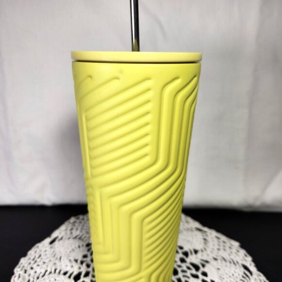 Starbucks Stainless Steel Neon Yellow Geometric Soft Touch 24oz Tumbler 2024 - Picture 4 of 8